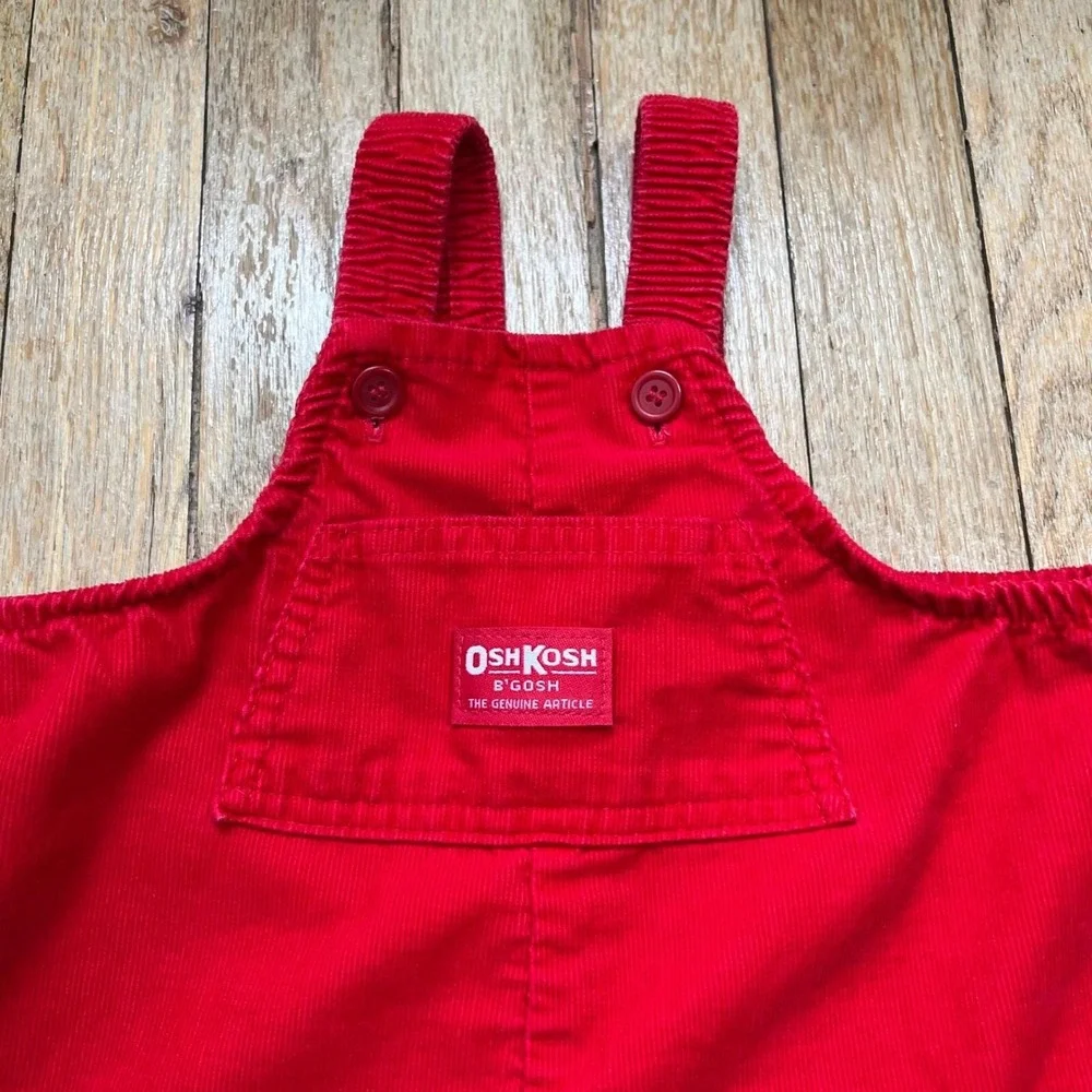 Rare 80s Vintage OshKosh B'gosh Red Corduroy Overalls Penguin Baby Size 12 Month
